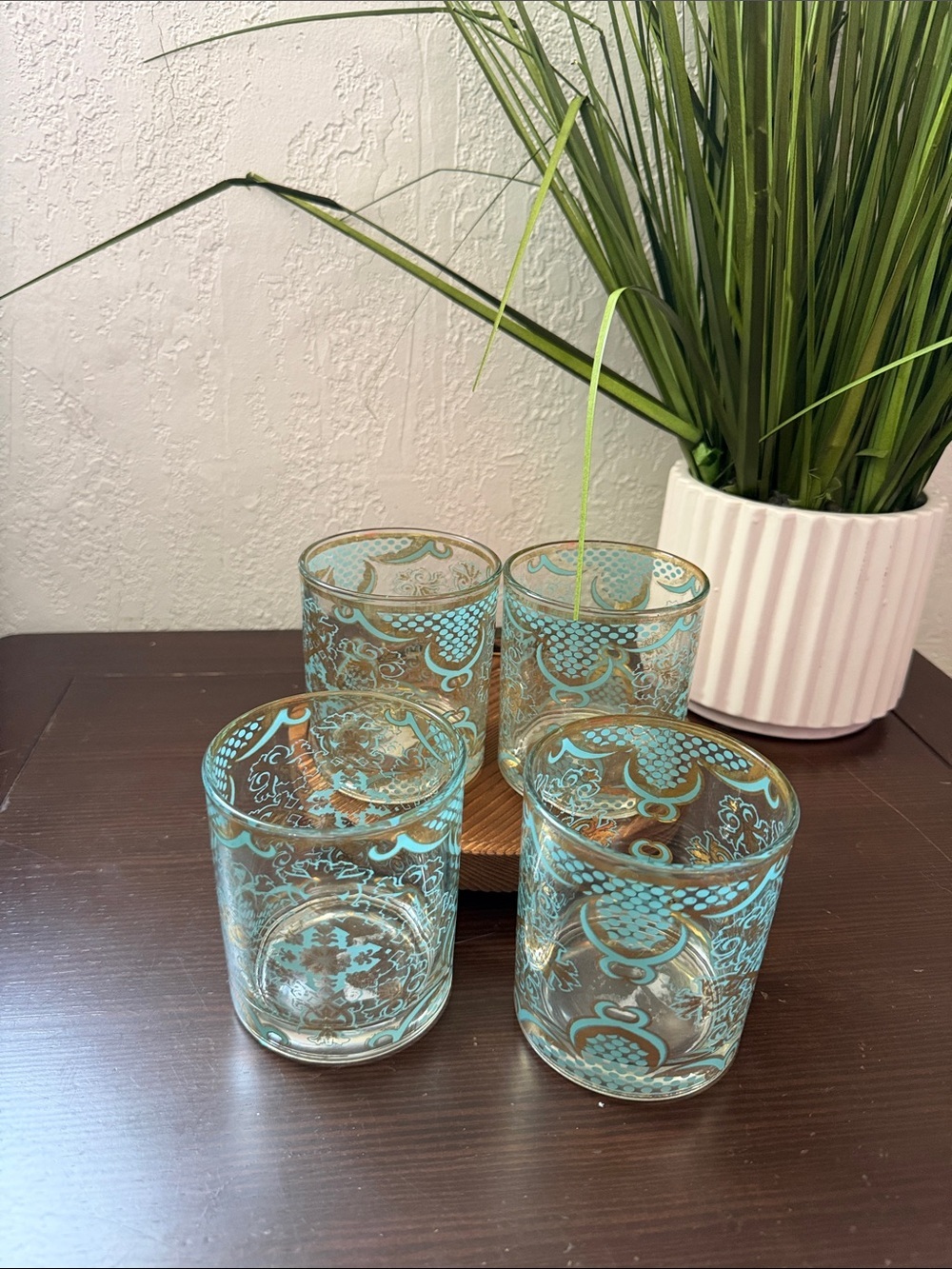 Patina Vie Decorative Turquoise and Gold Glass Tumbler Set - 4 Pack
